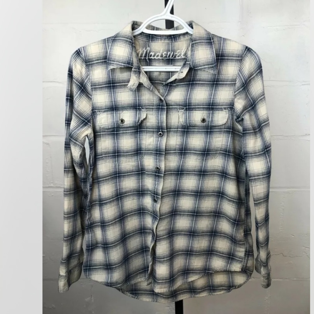 Madewell Plaid Button Up Shirt XS Blue Cream